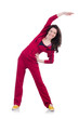 Photo: Young woman doing exercises on white Young woman doing exercises on white