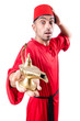 Turk man with lamp on white