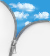 Abstract background with zipper and cloudy sky. Vector.