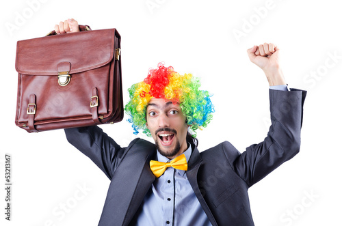 Photo: Clown businessman isolated on white Clown businessman isolated on white