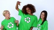 Video: Laughing women with green ecologic t-shirt Laughing women with green ecologic t-shirt