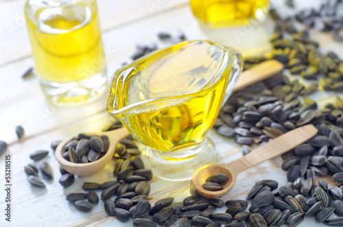 Photo: sunflower seeds and oil sunflower seeds and oil