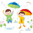 梅雨　雨の日を楽しむ子供