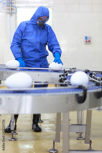 Photo: biotechnology - engineer at conveyor belt in gmo factory biotechnology - engineer at conveyor belt in gmo factory