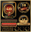 Anniversary golden label with ribbons, set