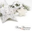 Silver Christmas  stars and candle on white background