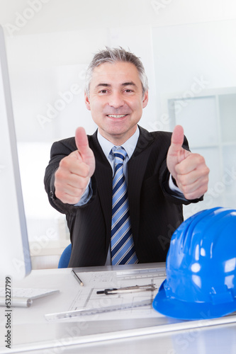 Photo: Male Architect Showing Thumb Up Sign Male Architect Showing Thumb Up Sign