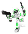 3D Green Robot Mascot holding a Automatic pistol with both hands