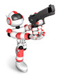 3D Red Robot fire an aimed shot a automatic pistol. Create 3D Hu