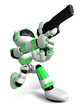 3D Green Robot fire an aimed shot a automatic pistol. Create 3D
