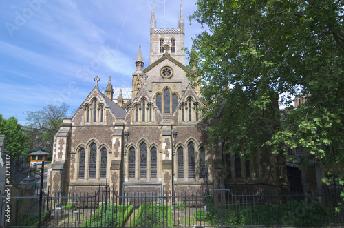 Southwark Cathedral or The Cathedral and Collegiate Church of St Saviour and St Mary Overie, Southwark, London, lies on the south bank of the River Thames close to London Bridge