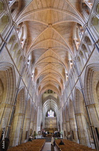  Southwark Cathedral or The Cathedral and Collegiate Church of St Saviour and St Mary Overie interior in Southwark, London, lies on the south bank of the River Thames close to London Bridge 