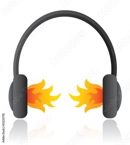 Illustration: Loud rocking music / Headphones on fire Loud rocking music / Headphones on fire