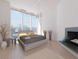 Illustration: modern design bedroom with cityscape view modern design bedroom with cityscape view