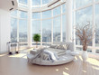 Illustration: modern design bedroom with cityscape view modern design bedroom with cityscape view