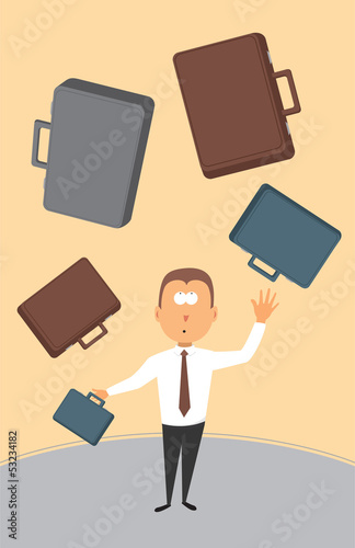 Illustration: Businessman juggling with briefcases Businessman juggling with briefcases