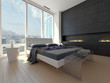 Illustration: modern design bedroom with cityscape view modern design bedroom with cityscape view