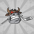 Bull bites hockey stick