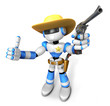 3D Blue Robot sheriff the right hand best gesture and left hand