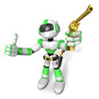 3D Green Robot cowboy the left hand best gesture and right hand