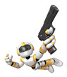 Yellow 3D robot jumping holding an automatic pistol. Create 3D H