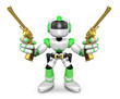 The 3D Green Robot cowboy holding a revolver gun with both hands