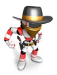 3D Red Robot villain is taking pose a gunfight. Create 3D Humano