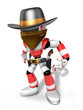 3D Red Robot villain is taking pose a gunfight. Create 3D Humano