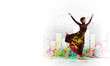 Girl in color dress dancing.Collage