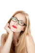 Portrait of beautiful young girl in glasses, isolated on white