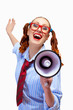 Photo: Young funny woman in red glasses Young funny woman in red glasses