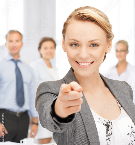 Photo: businesswoman pointing her finger businesswoman pointing her finger