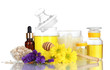 Fragrant honey spa with oils and honey isolated on white