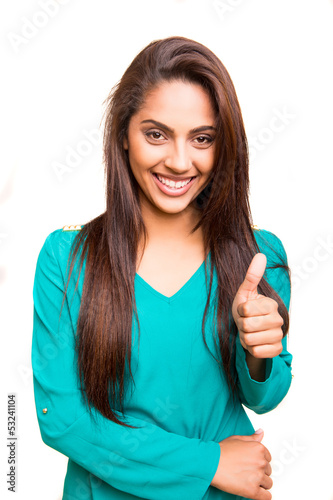 Photo: Beautiful mix race woman showing thumbs up Beautiful mix race woman showing thumbs up