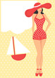 girl in red swimsuit, retro style