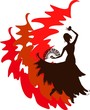 Silhouette of flamenco dancer with fan and castanets