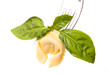 Tortellino And Basil On White
