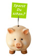 Freundliches lachendes Sparschwein: Sparst du schon?