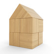 Illustration: Kleines Holzhaus aus Bauklötzen isoliert 2 Kleines Holzhaus aus Bauklötzen isoliert 2