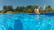 Little boy come into pool