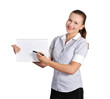 woman holding note pad