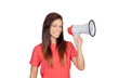 Attractive brunette girl with a megaphone