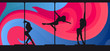 Silhouettes of exotic pole dancers on abstract background