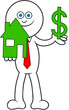 Cartoon Man Holding House and Dollar