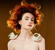 beautiful woman with coffee cups