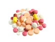 Pile of various pills isolated on white background