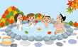 Cheerful family Enjoying Japanese Hot Spring in Autumn