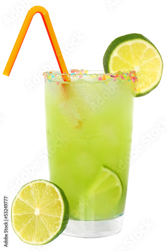 Photo: Fruit cocktail with lime and ice cubes in a glass decorated with Fruit cocktail with lime and ice cubes in a glass decorated with