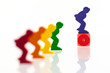 Five colored pawns isolated on a white background