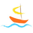 Boat sailing on the waves. Vector logo